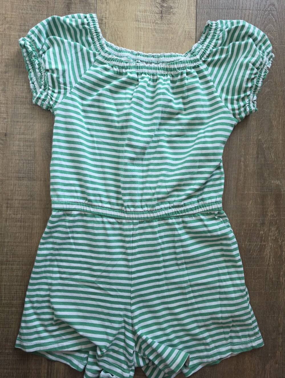 Old Navy Green and White Striped Girls Romper - Size Large (10/12)